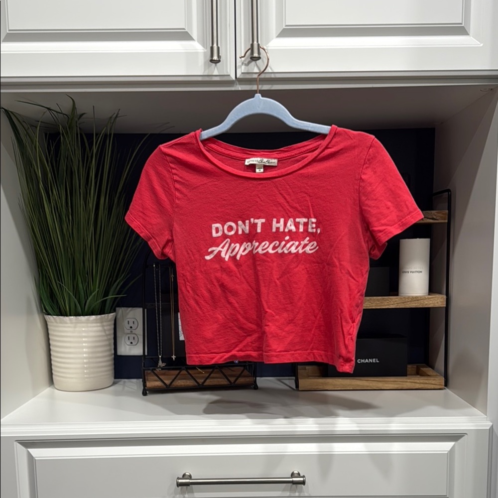 Express One Eleven Red Graphic Crop Tee - "Don't Hate, Appreciate"